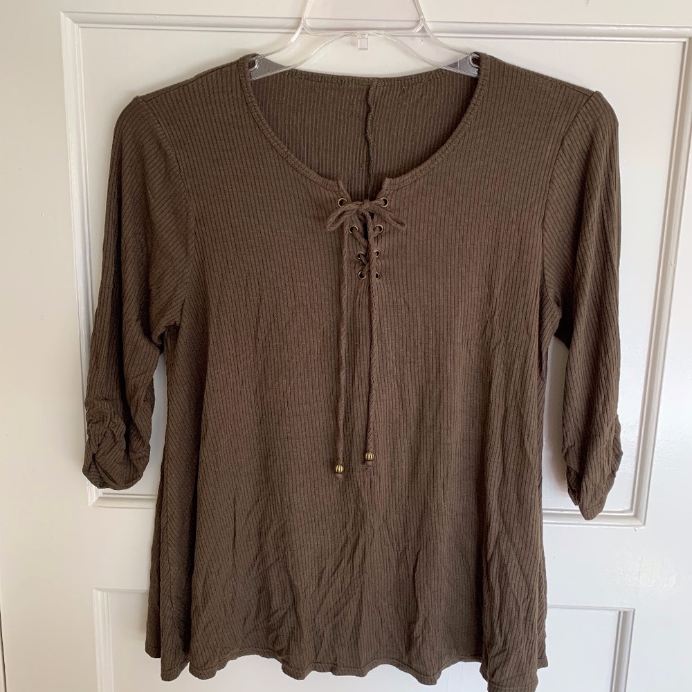Olive Green Lace Up Top